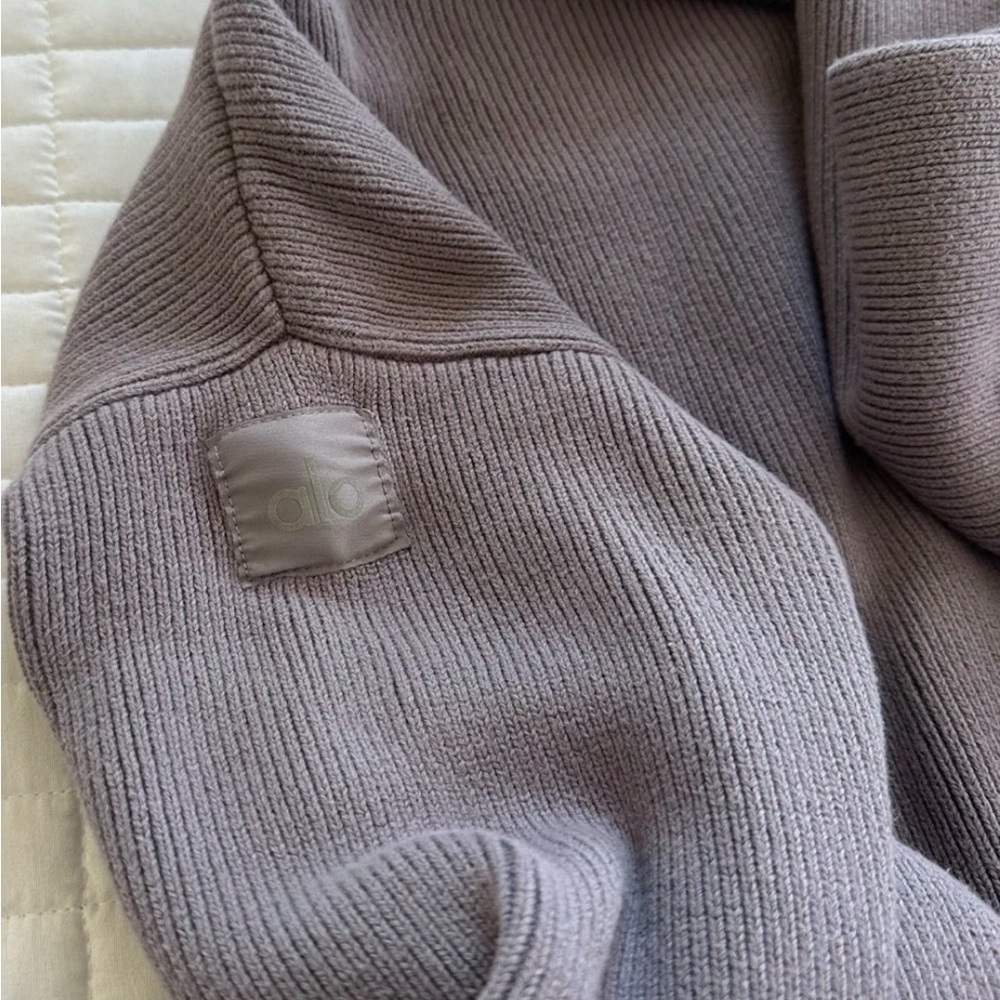 ALO Yoga Men's Hooded Knit Sweatshirt - Taupe Gray - Picture 4 of 4